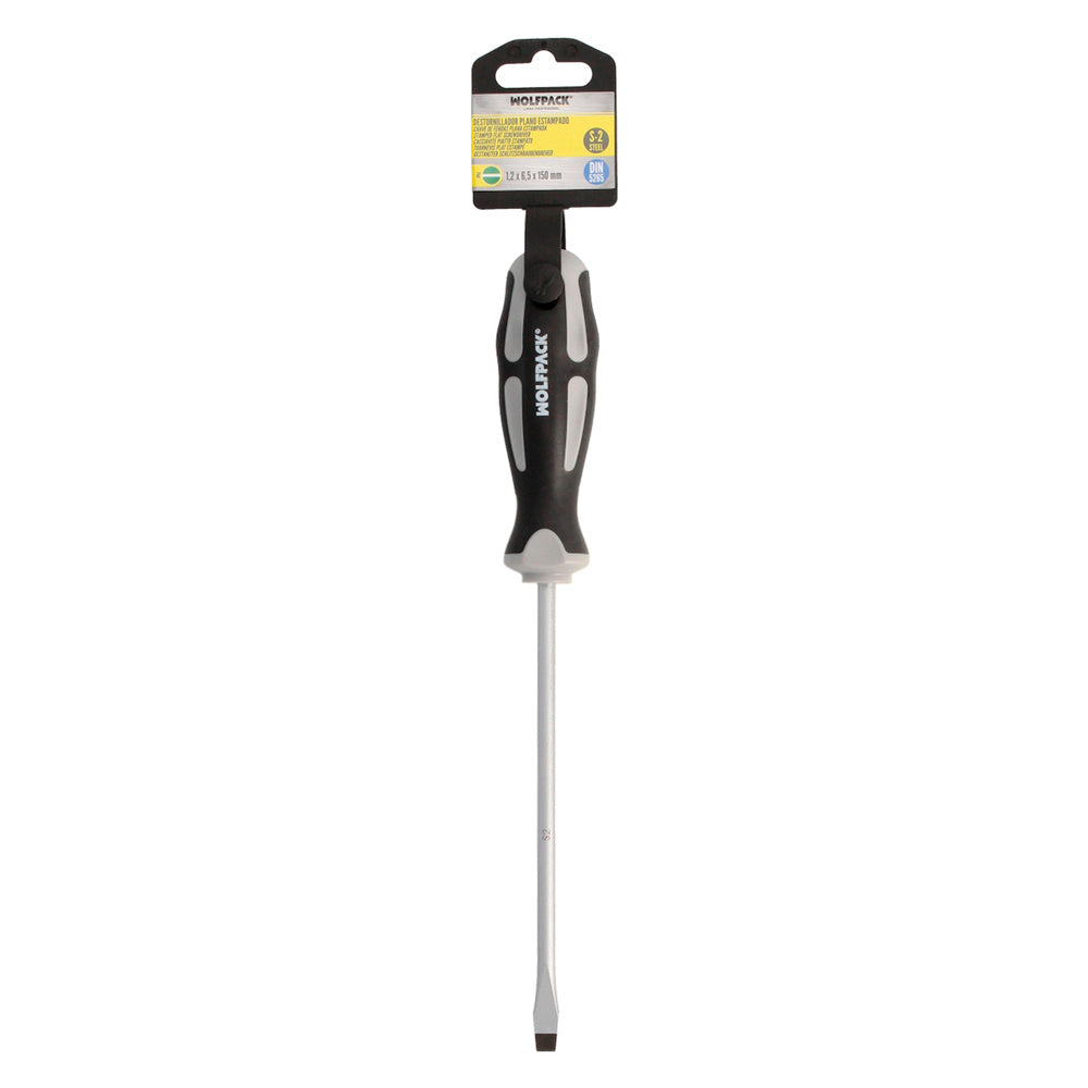 Chave de fendas de ponta ranhurada, aço S2, cabo TPR bimaterial. Medida 1,2 x Ø 6,5 x 150 mm DIN5265