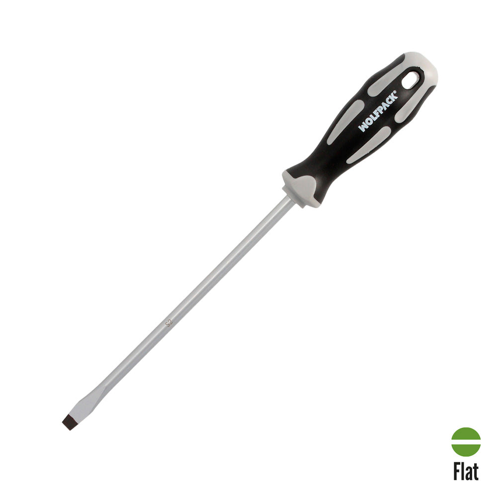 Slotted screwdriver, S2 steel shank, TPR bi-material handle. Size 1.6 x ø 8.0 x 200 mm DIN 5265