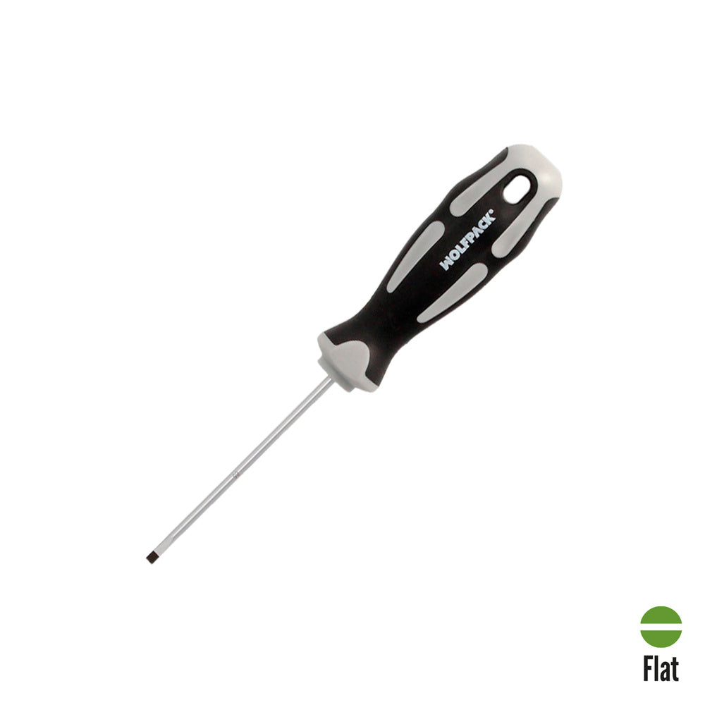 Flathead screwdriver, S2 steel, TPR bi-material handle. Size 0.5 x ø 3.0 x 75 mm DIN5265