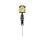 Chave de fenda de ponta chata, aço S2, cabo em TPR bimaterial. Medida 0,8 x ø 4,0 x 75 mm din5265