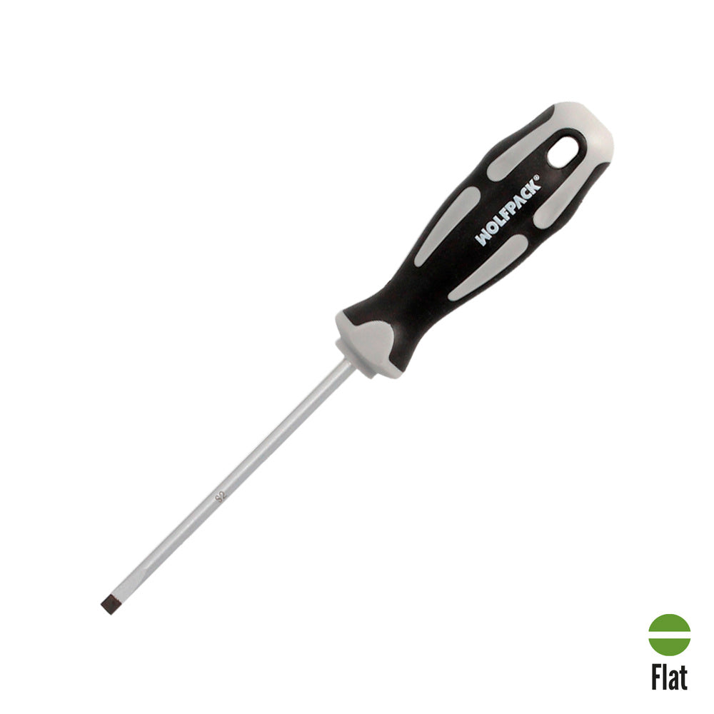 Flathead screwdriver, S2 steel, bi-material TPR handle. Size 1.0 x ø 5.0 x 100 mm DIN 5265
