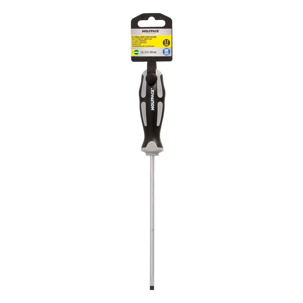 Flathead screwdriver, S2 steel, TPR bi-material handle. Size 1.0 x ø 5.0 x 150 mm, DIN 5265