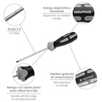 Chave de fendas de ponta ranhurada, aço S2, punho bimaterial TPR. Medida 1,2 x ø 6,0 x 150 mm DIN5265