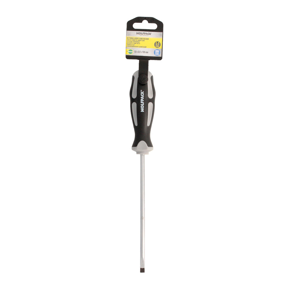 Chave de fendas de ponta ranhurada, aço S2, punho bimaterial TPR. Medida 1,2 x ø 6,0 x 150 mm DIN5265