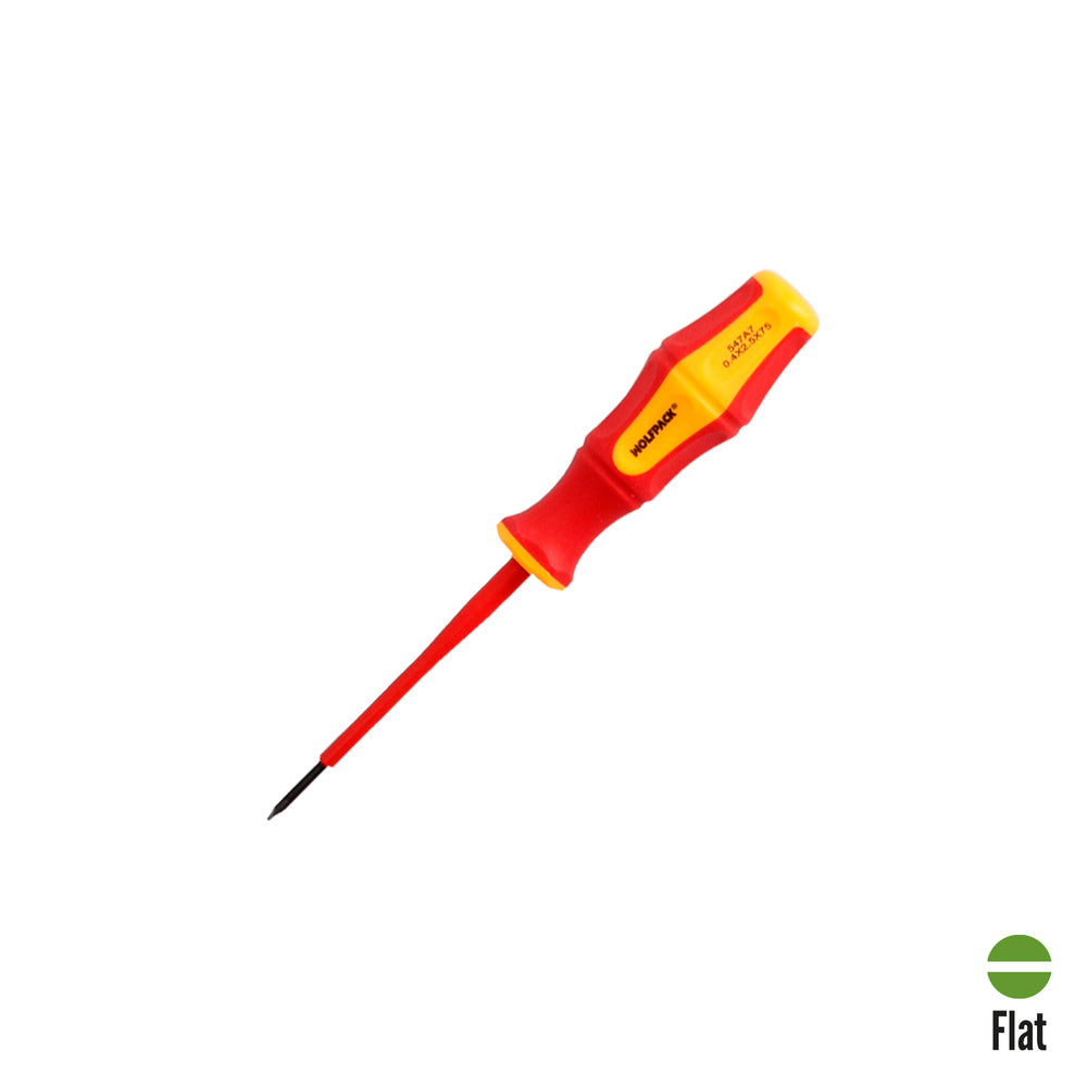 Destornillador plano aislado certificado vde 1.000 v. Medida 0,4 x ø 2,5 x 75 mm destornillador seguridad electricista