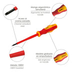 Destornillador plano aislado certificado vde 1.000 v. Medida 0,6x ø 3,0 x 100 mm destornillador seguridad electricista