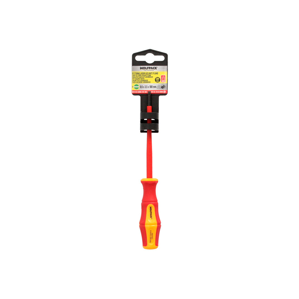 Destornillador plano aislado certificado vde 1.000 v. Medida 0,6x ø 3,0 x 100 mm destornillador seguridad electricista