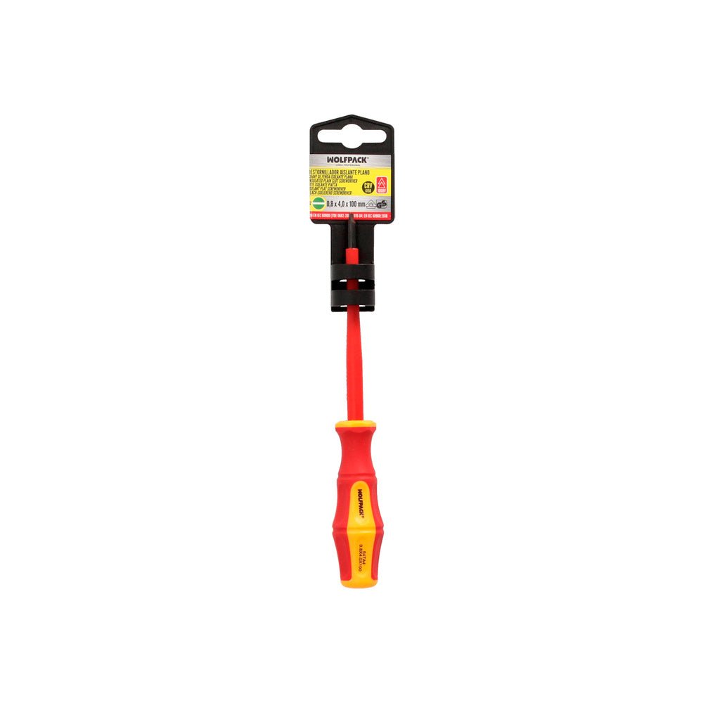 Destornillador plano aislado certificado vde 1.000 v. Medida 0,8 x ø 4,0 x 100 mm destornillador seguridad electricista