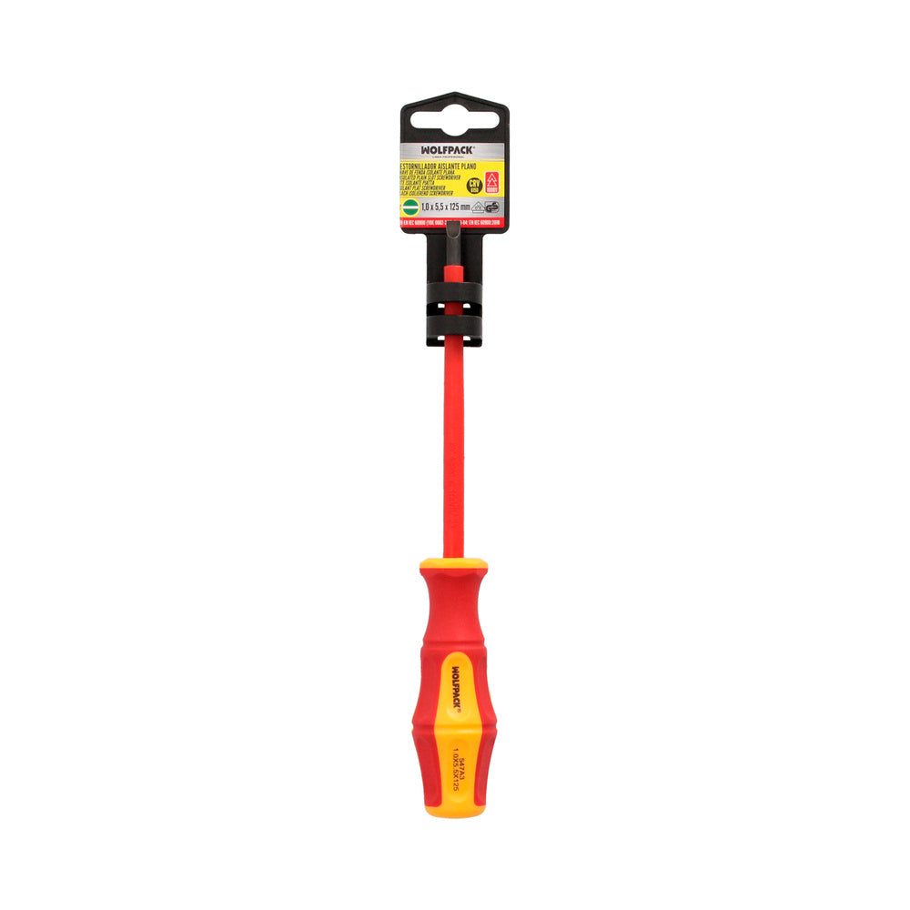Destornillador plano aislado certificado vde 1.000 v. Medida 1,0 x ø 5,5 x 125 mm destornillador seguridad electricista