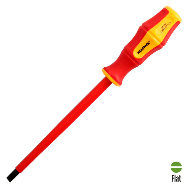Destornillador plano aislado certificado VDE 1.000 v. medida 1,6x ø 8,0 x 175 mm. destornillador seguridad electricista