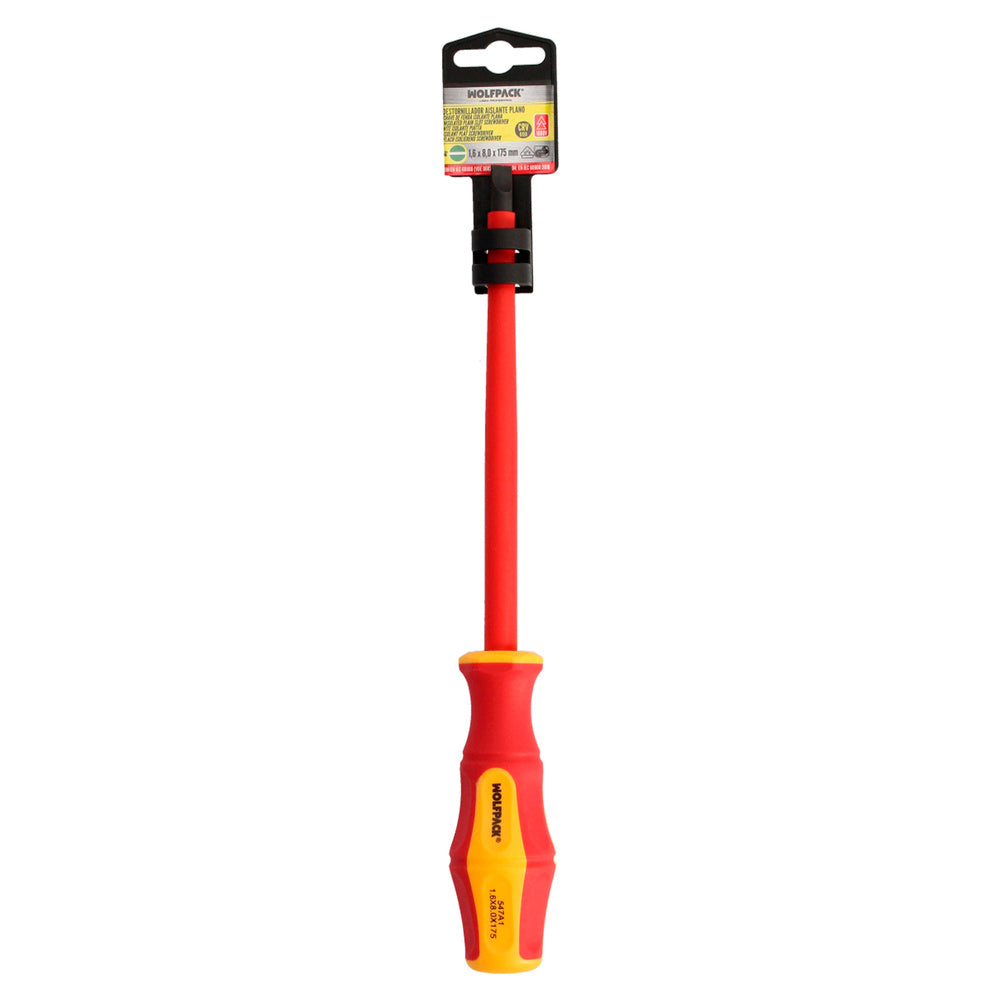 Destornillador plano aislado certificado vde 1.000 v. Medida 1,6x ø 8,0 x 175 mm destornillador seguridad electricista