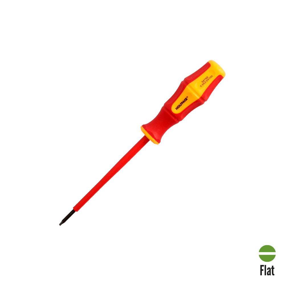 Destornillador plano aislado certificado vde 1.000 v. Medida 0.5 x ø 3.0 x 100 mm destornillador seguridad electricista