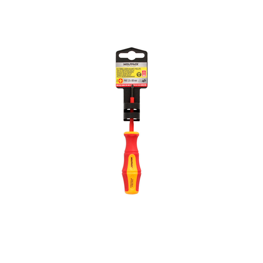 Destornillador phillips aislado certificado vde 1.000 v. Medida ph 0 - 3,0 x 60 mm destornillador seguridad electricista