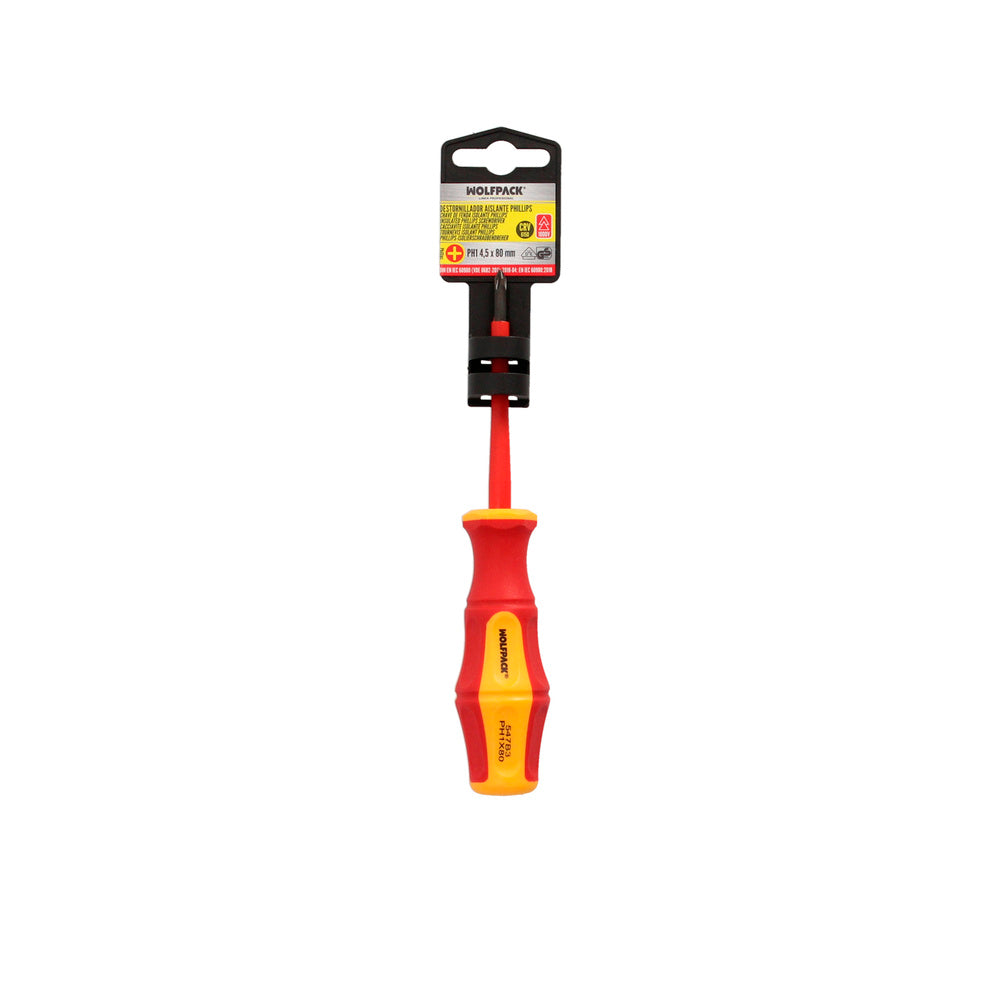 Destornillador phillips aislado certificado vde 1.000 v. Medida ph 1 - 4,5 x 80 mm destornillador seguridad electricista
