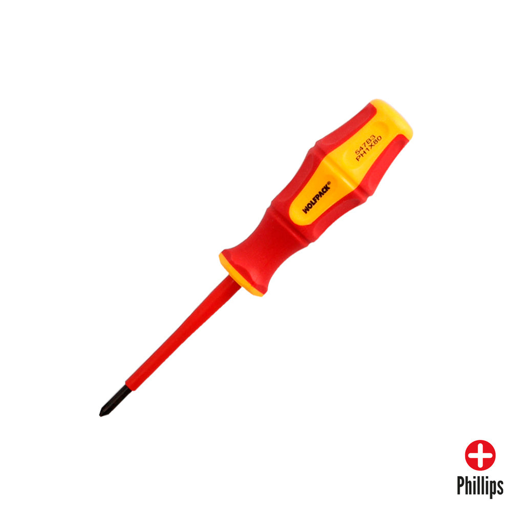 Destornillador phillips aislado certificado vde 1.000 v. Medida ph 1 - 4,5 x 80 mm destornillador seguridad electricista