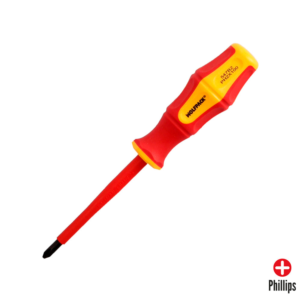 Destornillador phillips aislado certificado vde 1.000 v. Medida ph 2 - 6,0 x 100 mm destornillador seguridad electricista