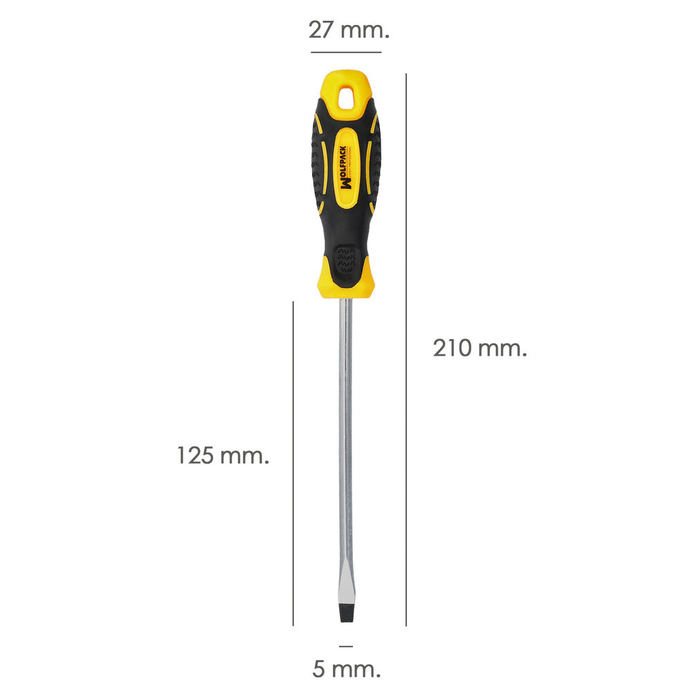 Destornillador mango bimaterial boca estampada 5x125 mm destornillador plano, cromo vanadio,
