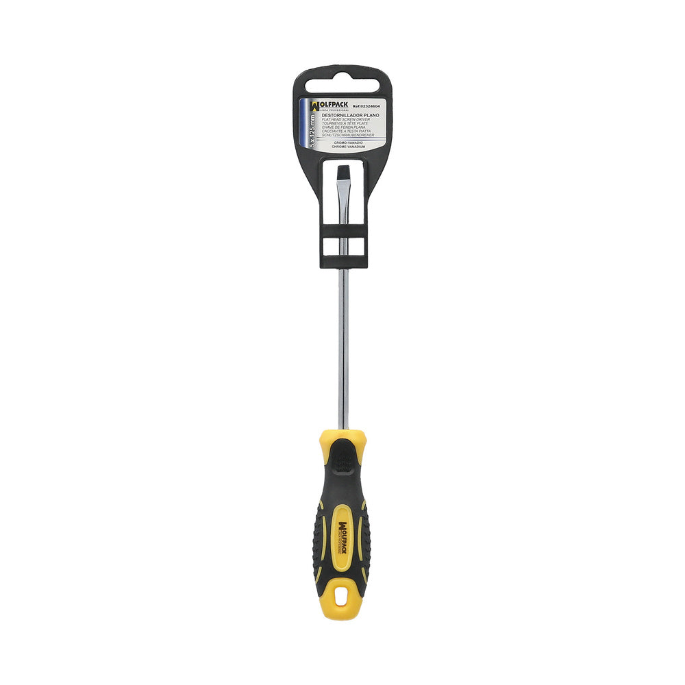 Destornillador mango bimaterial boca estampada 5x125 mm destornillador plano, cromo vanadio,
