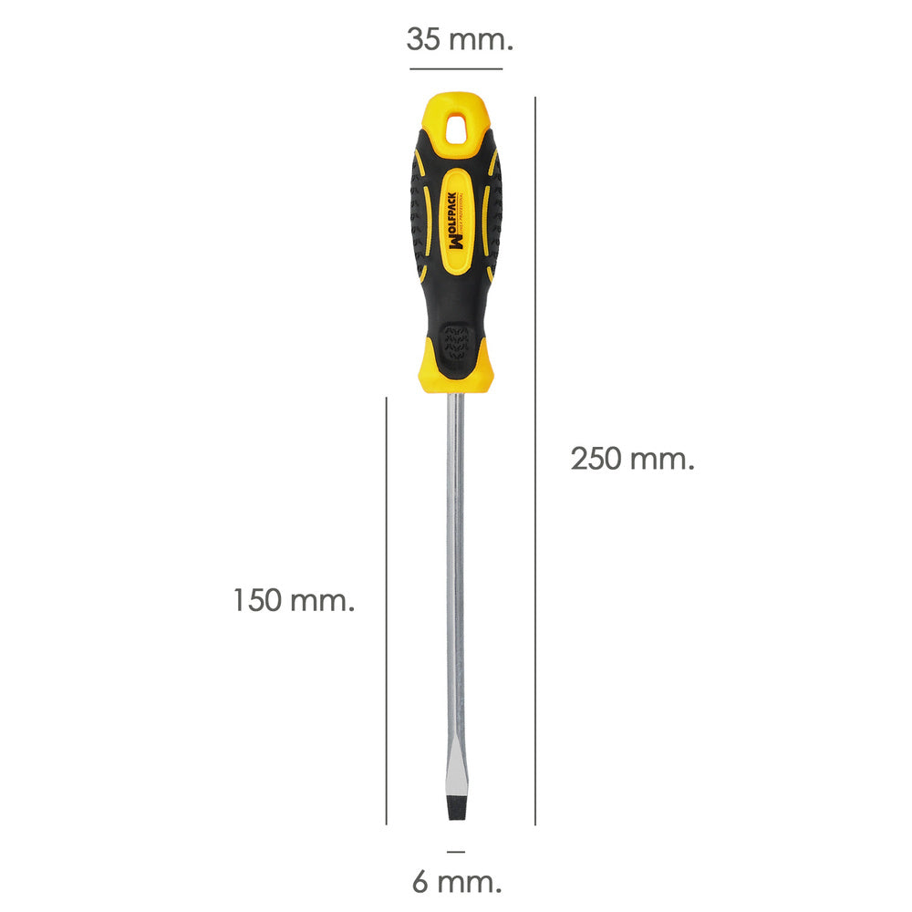 Destornillador mango bimaterial boca estampada 6x150 mm destornillador plano, cromo vanadio,