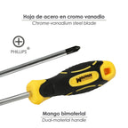 Destornillador mango bimaterial phillips nº 2 / 100 mm destornillador plano, cromo vanadio,