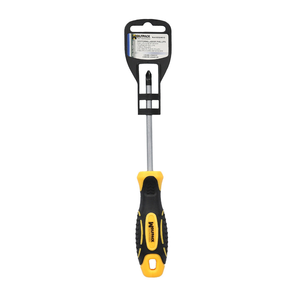 Destornillador mango bimaterial phillips nº 2 / 100 mm destornillador plano, cromo vanadio,