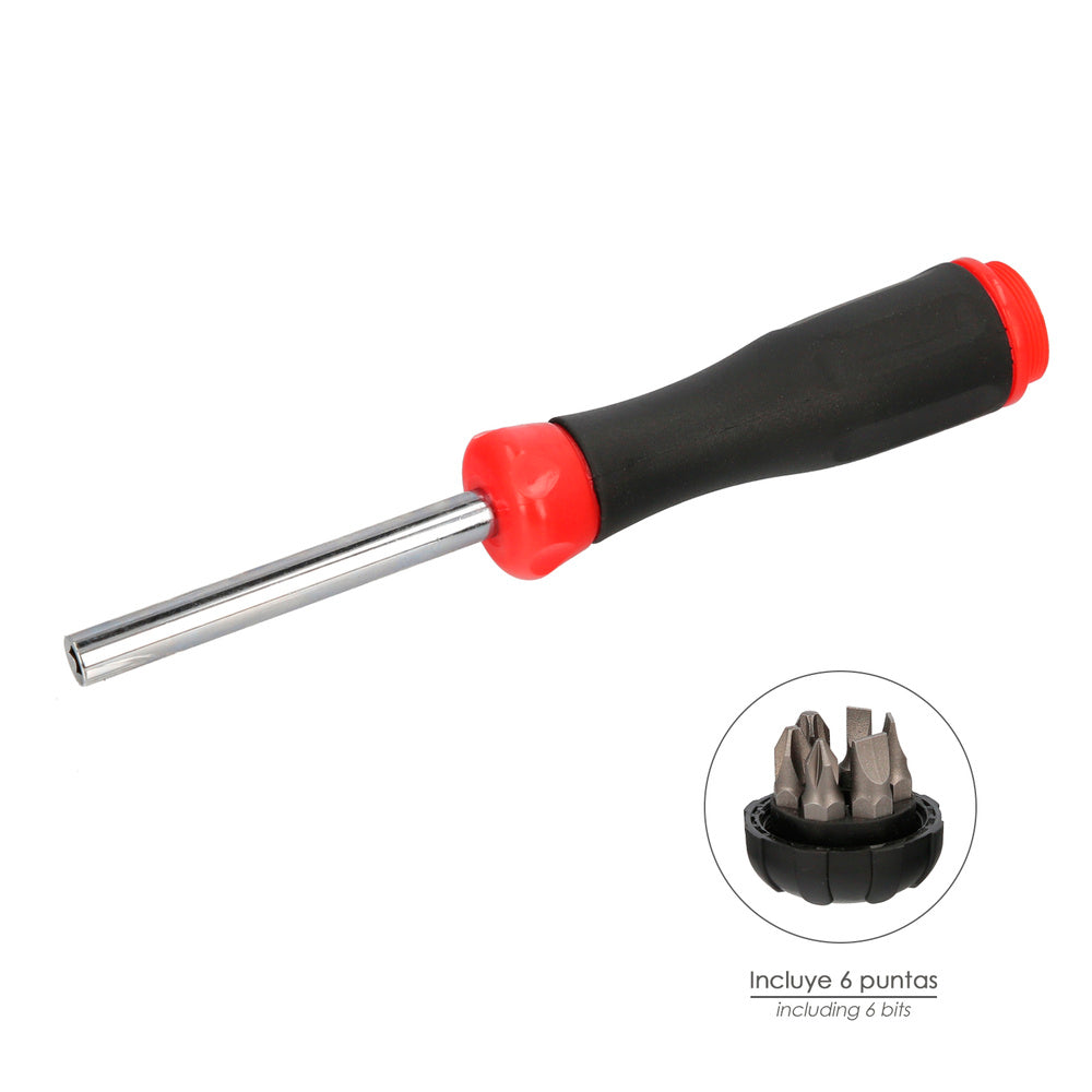 Juego de puntas con destornillador  1/4" 7 piezas. Acero cromo vanadio, kit destorpuntas, puntas destornillador.