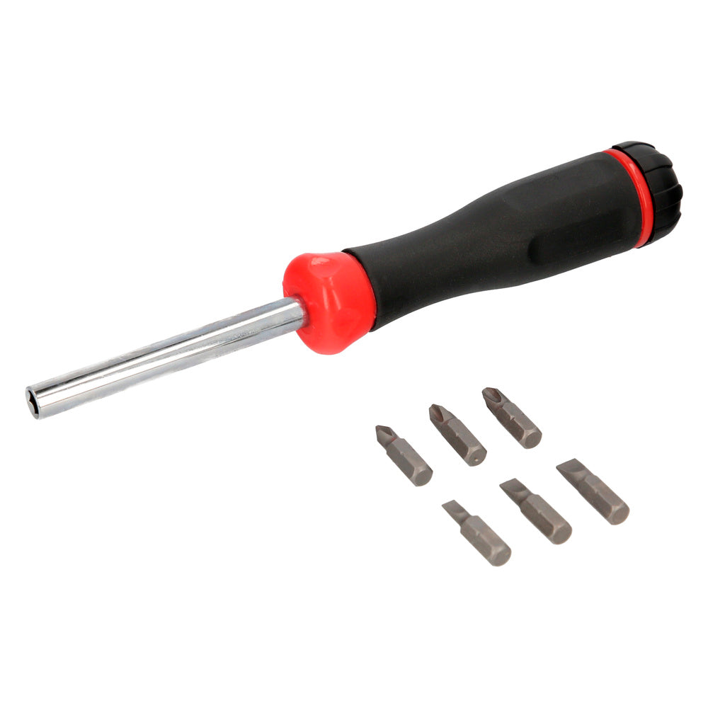 Juego de puntas con destornillador  1/4" 7 piezas. Acero cromo vanadio, kit destorpuntas, puntas destornillador.