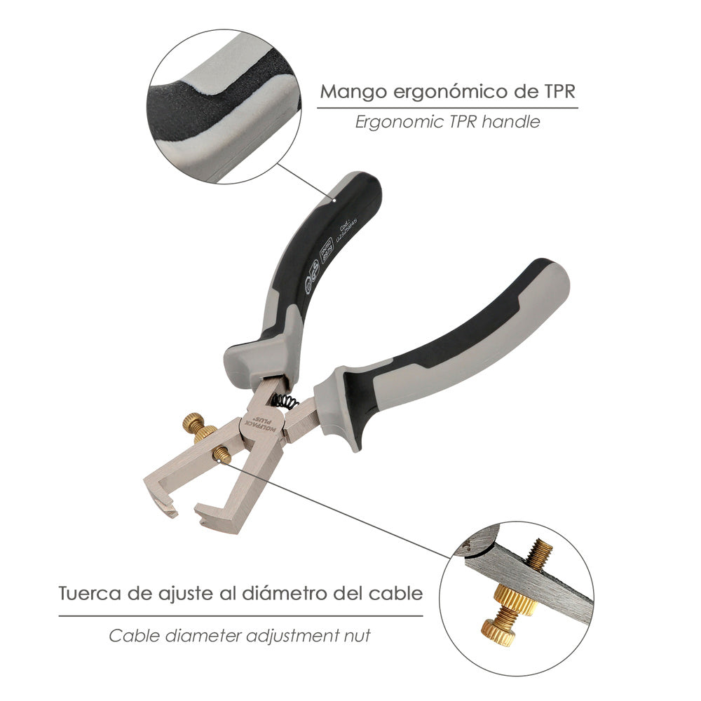 Pelacables 175 mm acero cromo vanadio din-iso 8979 corta cables, pelador cables, cortador de cables.