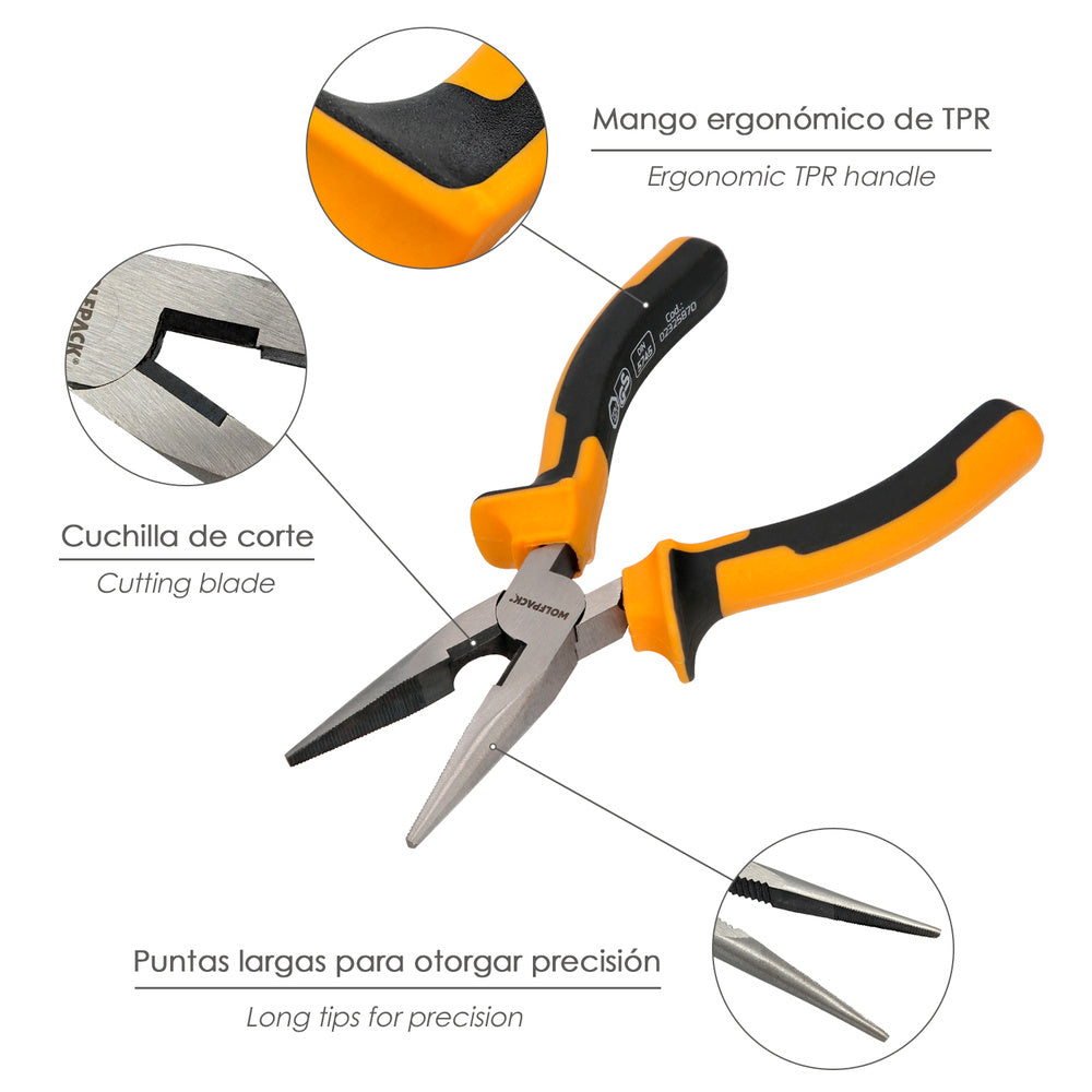 Straight nose pliers 150 mm steel DIN 5745 straight tip pliers, long nose pliers,