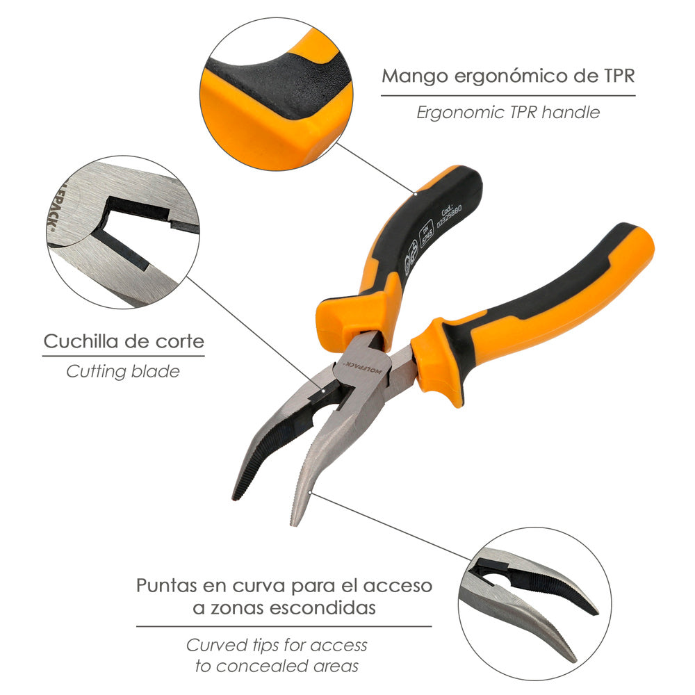 Curved nose pliers 150 mm steel DIN 5745 curved nose pliers, long nose pliers,