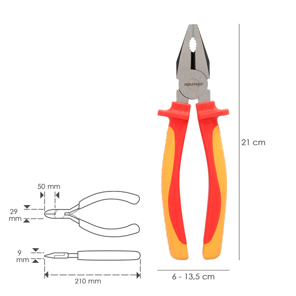 Combination pliers 200 mm insulated handles chrome vanadium steel wire strippers, cable cutters, cable strippers