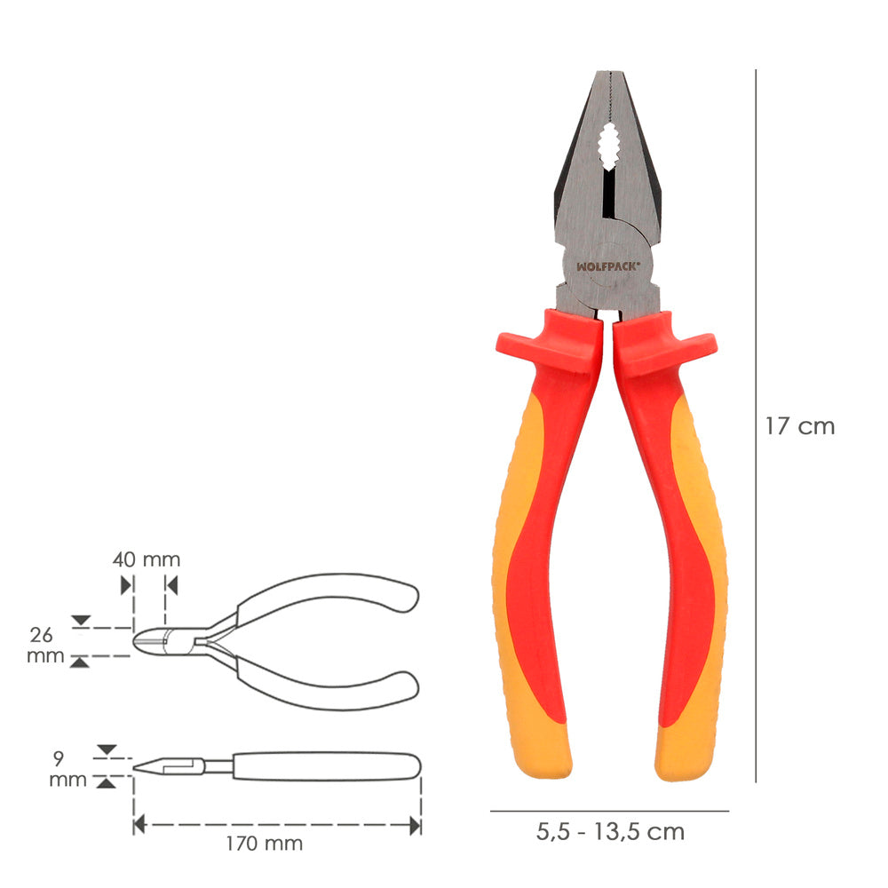 Combination Pliers 150 mm insulated handles chrome vanadium steel wire stripper, cable cutter, cable peeler