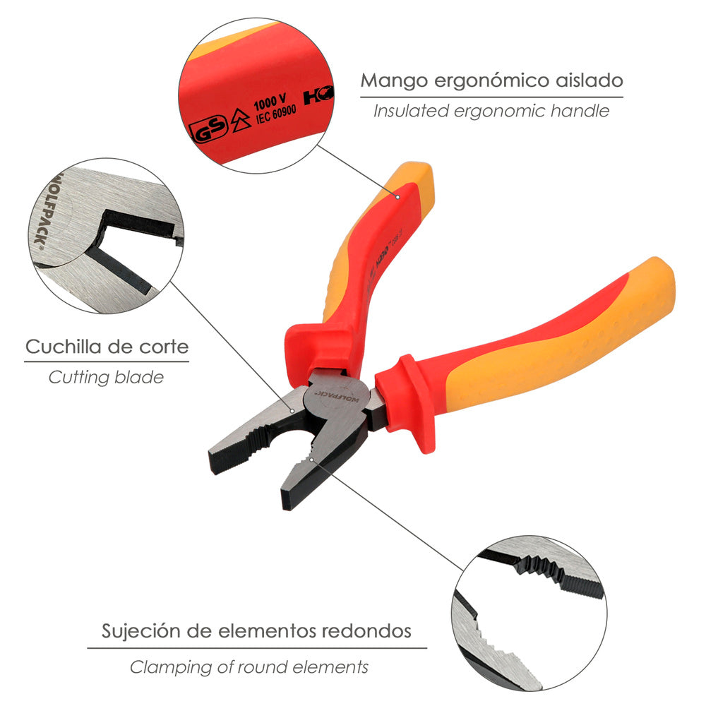 Combination Pliers 150 mm insulated handles chrome vanadium steel wire stripper, cable cutter, cable peeler