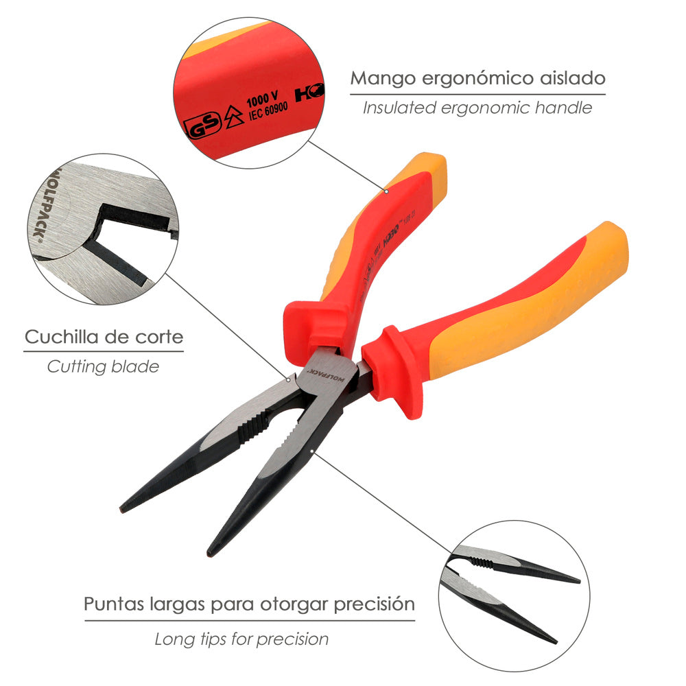 Straight-nose pliers 200 mm insulated handles chrome vanadium steel wire strippers, cable cutters, wire strippers
