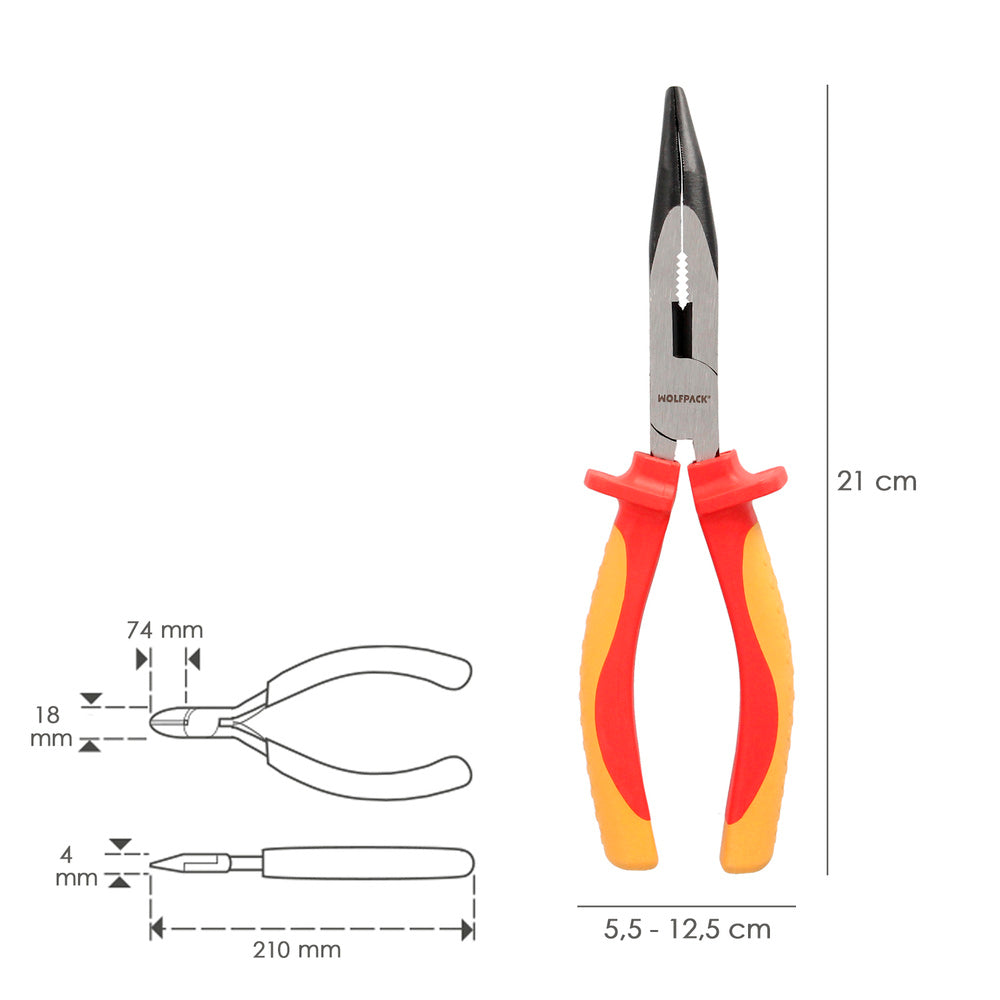 Curved jaw pliers 200 mm insulated handles chrome vanadium steel wire strippers, cable cutters, cable strippers