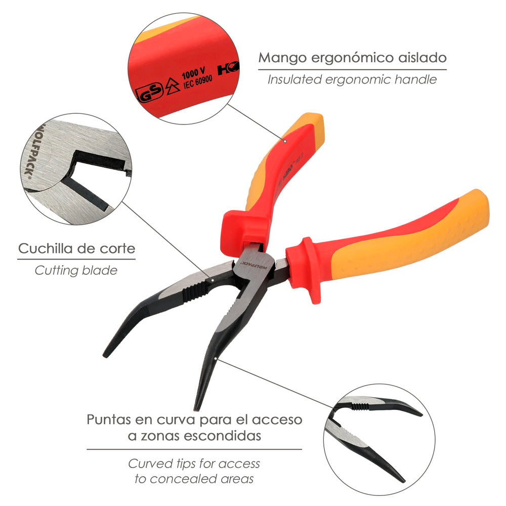 Curved jaw pliers 200 mm insulated handles chrome vanadium steel wire strippers, cable cutters, cable strippers