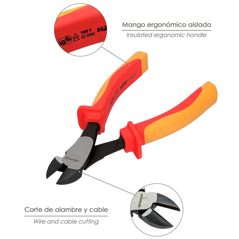 Diagonal cutting pliers 180 mm insulated handles chrome vanadium steel wire strippers, cable cutters, cable strippers