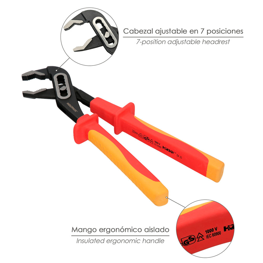 Multiple opening pliers 240 mm VDE 1,000 V insulated handles. Chrome vanadium steel