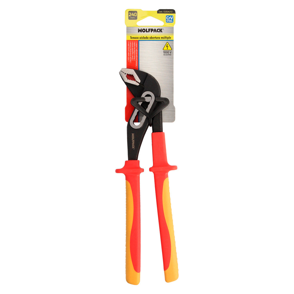 Multiple opening pliers 240 mm VDE 1,000 V insulated handles. Chrome vanadium steel