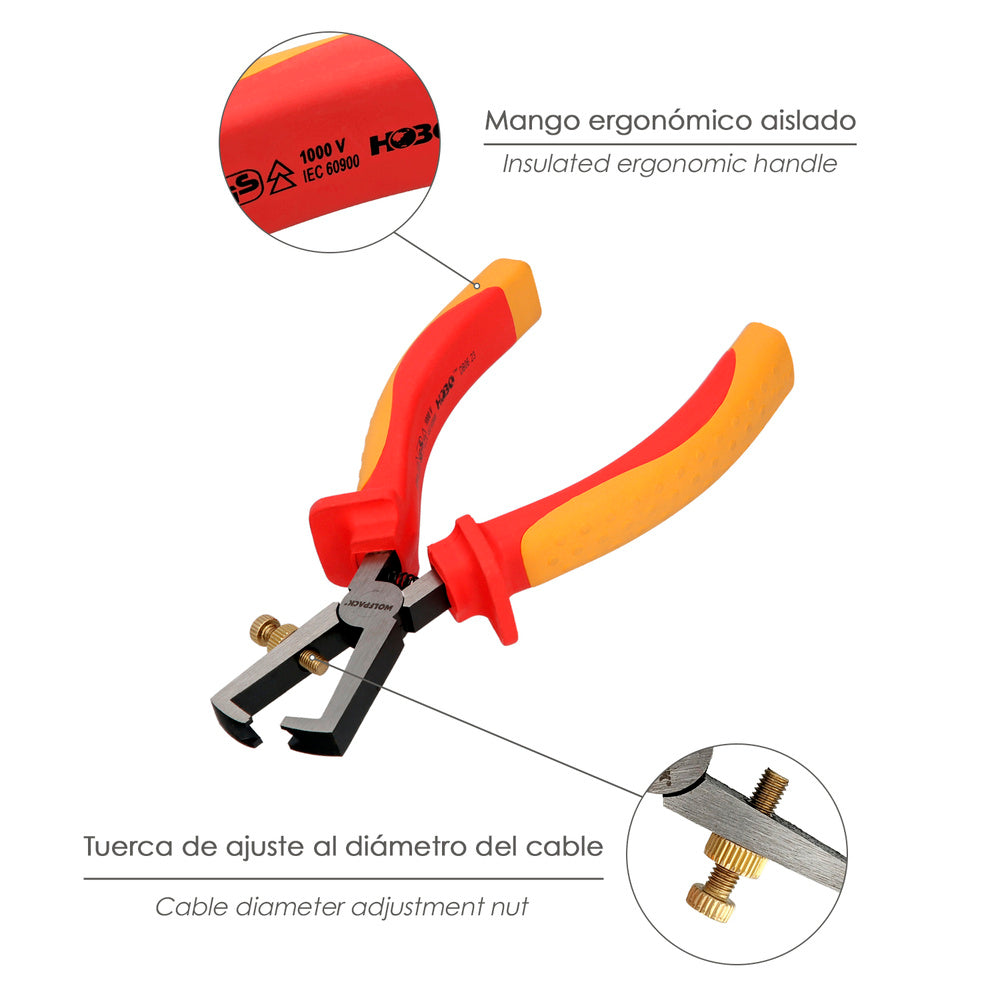 Wire stripping pliers 150 mm insulated handles chrome vanadium steel wire stripper, cable cutter, cable stripper