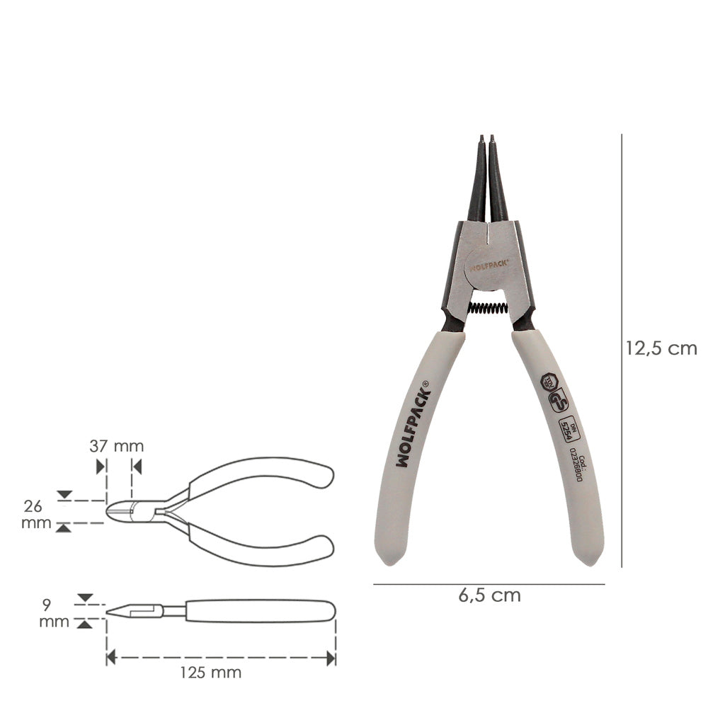 External straight circlip pliers 125 mm steel DIN 5254. Pressure rings, retaining rings, circlips