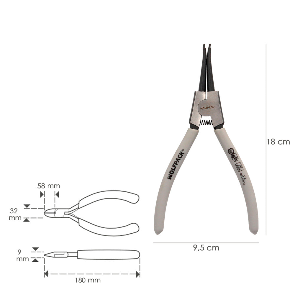 Pliers for external circlips, straight, 175mm, DIN 5254 steel. Snap rings, retaining rings, circlip washers