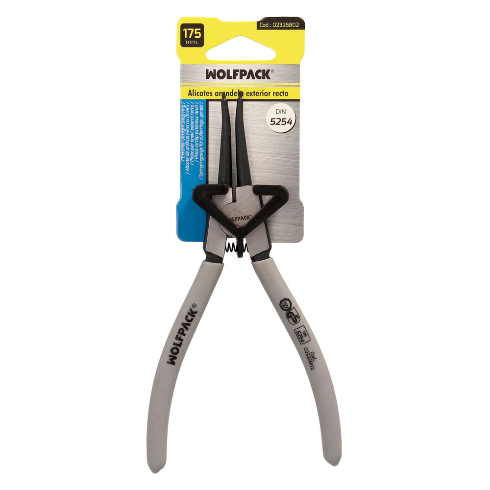 Pliers for external circlips, straight, 175mm, DIN 5254 steel. Snap rings, retaining rings, circlip washers