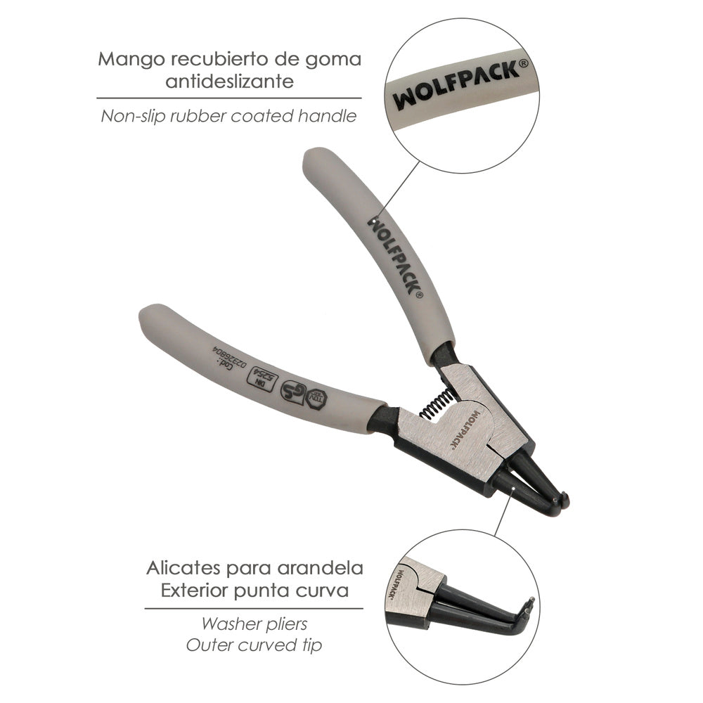 External curved circlip pliers 125 mm steel DIN 5254. Snap rings, retaining rings, circlip washers