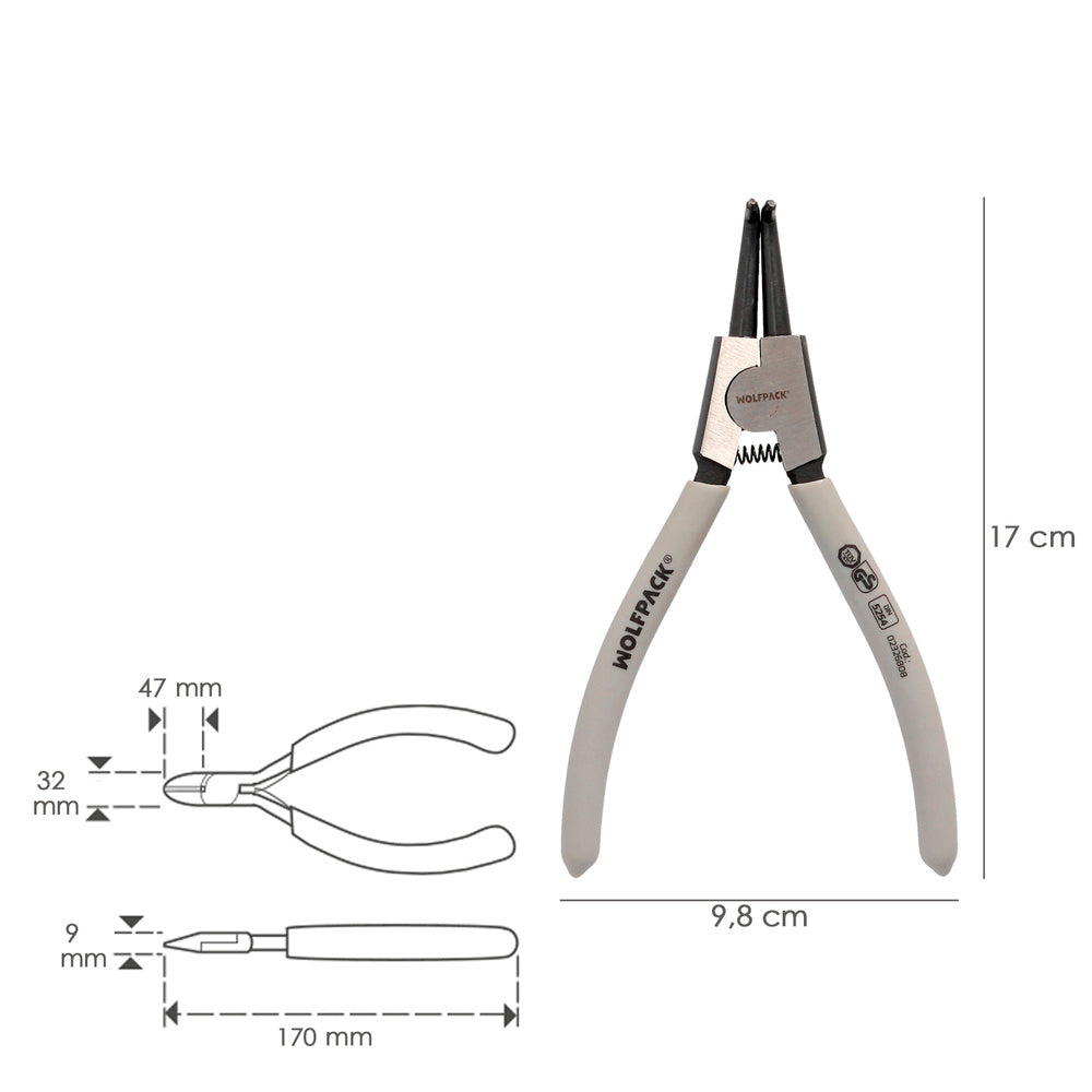 Alicates arandelas exteriores curvo 175 mm acero din 5254. Anillos de presión, anillos de retención, arandelas circlips