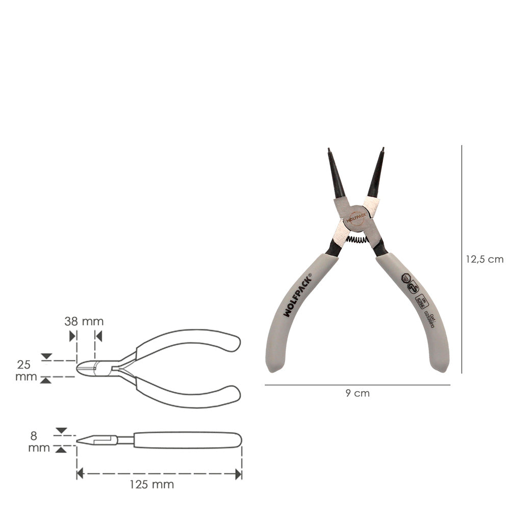 Internal circlip pliers straight 125 mm steel DIN 5256. Snap rings, retaining rings, circlips