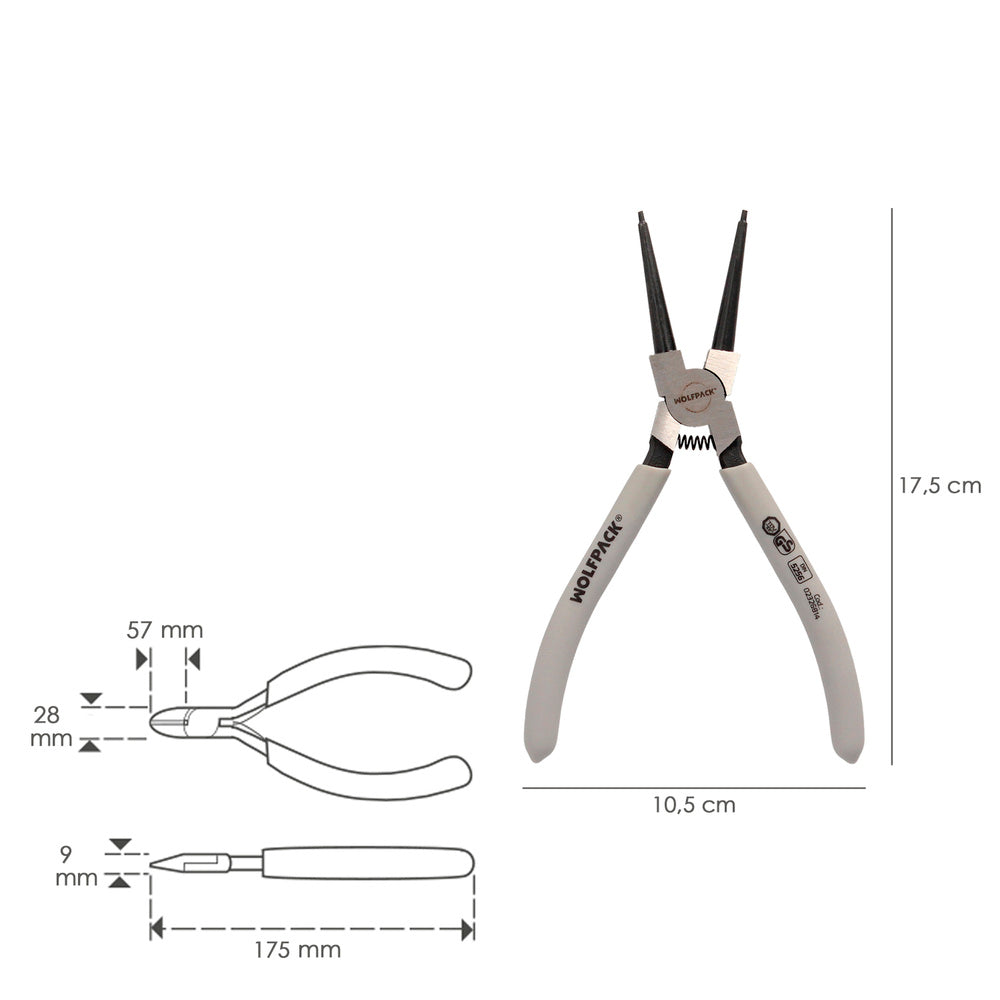 Internal circlip pliers straight 175 mm steel din 5256. Retaining rings, snap rings, circlips