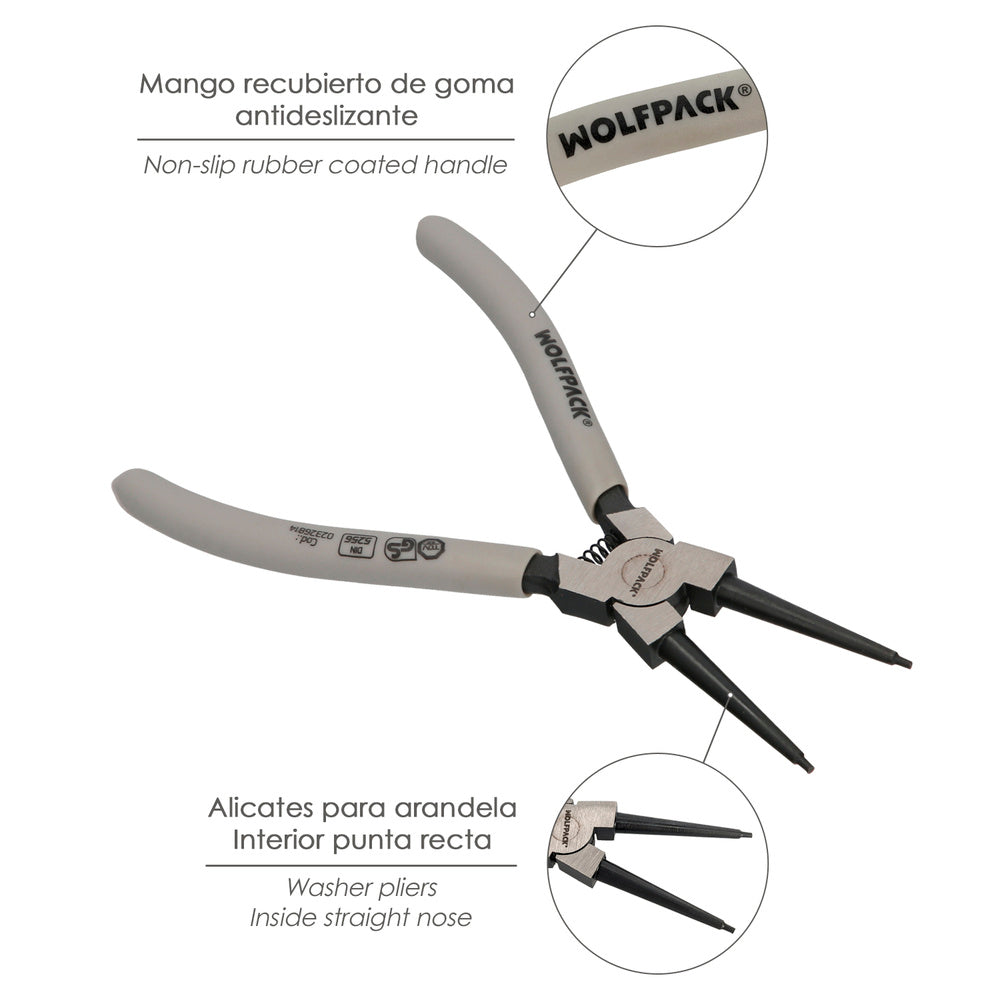 Internal circlip pliers straight 175 mm steel din 5256. Retaining rings, snap rings, circlips