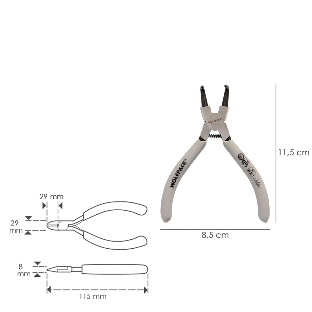 Alicate anéis internos curvo 125 mm aço DIN 5254. Anéis de pressão, anéis de retenção, anilhas circlips