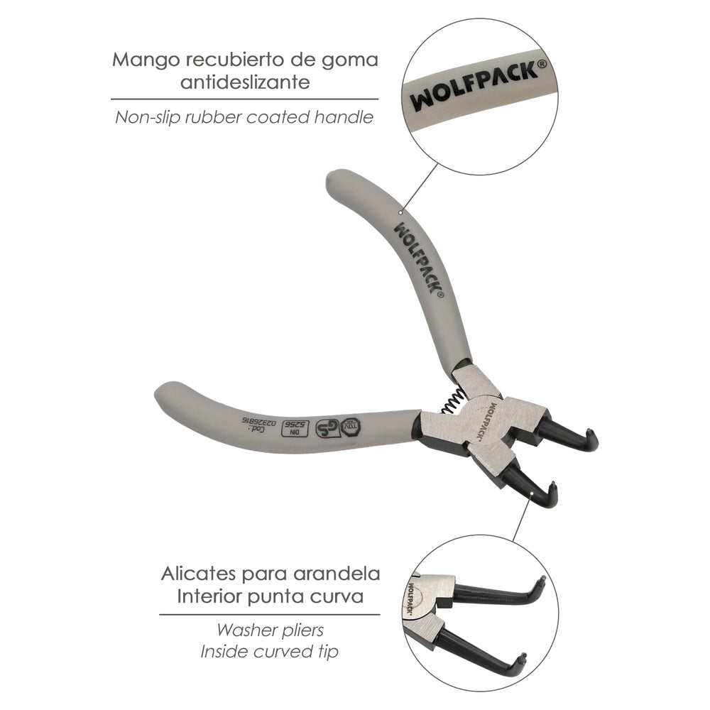 Alicates arandelas interiores curvo 125 mm acero din 5254. Anillos de presión, anillos de retención, arandelas circlips